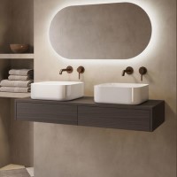 1200mm Walnut Wall Hung Countertop Vanity Unit with Curved Square Basin - Lugo