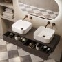 1200mm Walnut Wall Hung Countertop Vanity Unit with Curved Square Basin - Lugo