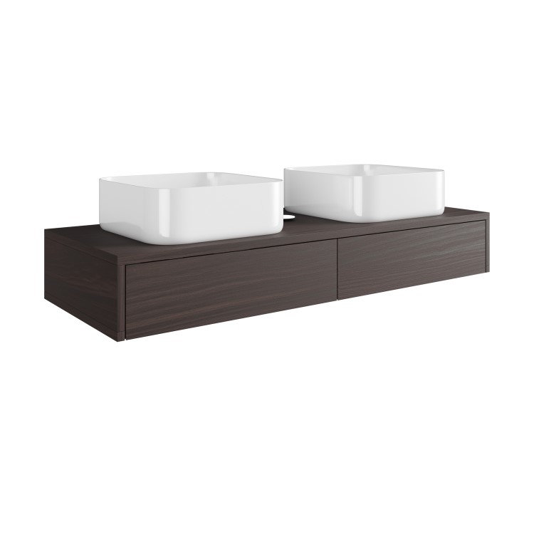 1200mm Walnut Wall Hung Countertop Vanity Unit with Curved Square Basin - Lugo