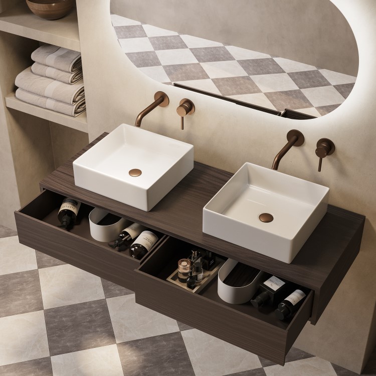 1200mm Walnut Wall Hung Countertop Vanity Unit with Square Basin - Lugo
