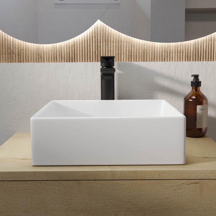 ONLY OPENED - White Square Countertop Basin 350mm - Corey