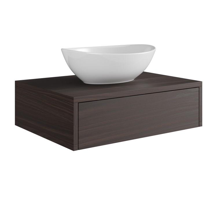 600mm Walnut Wood Effect Wall Hung Countertop Vanity Unit with Oval Basin - Lugo