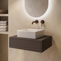 600mm Walnut Wall Hung Countertop Vanity Unit with Square Basin - Lugo
