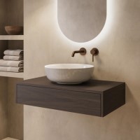 800mm Walnut Wood Effect Wall Hung Countertop Vanity Unit with Basin- Lugo