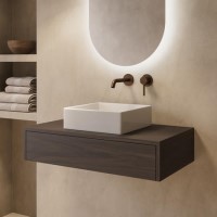 800mm Walnut Wall Hung Countertop Vanity Unit with Square Basin - Lugo