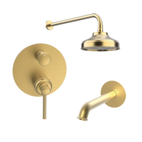 Brushed Brass 2 Outlet Wall Mounted Mixer Shower Set With Bath Filler Spout - Lyla