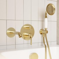Brushed Brass 2 Outlet Mixer Shower Set With Bath Filler Spout - Lyla