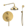 Brushed Brass 2 Outlet Wall Mounted Mixer Shower Set With Hand Shower & Slide Rail Kit - Lyla