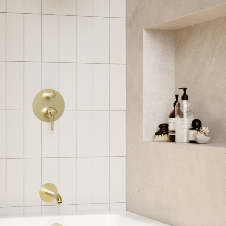 Brushed Brass Tall Basin Mixer Tap & Bath Filler Tap with Concealed Valve Pack - Lyla