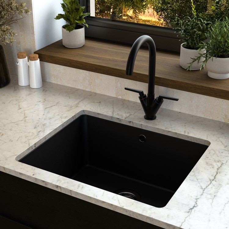 Single Bowl Undermount Black Granite Composite Kitchen Sink - Enza Madison