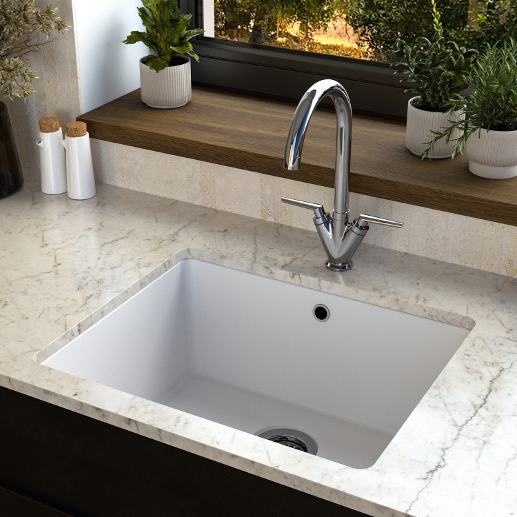 Single Bowl Undermount White Granite Composite Kitchen Sink - Enza Madison