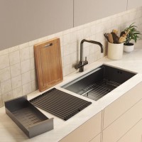 Antique Brass 3 in 1 Instant Boiling Water Kitchen Tap & Black Undermount Workstation Sink with Accessories Set - Mae