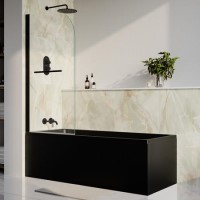 Matt Black Single Ended Shower Bath with Front Panel & Matt Black Screen with Towel Rail 1700 x 700mm - Malden