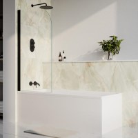 Matt White Single Ended Shower Bath with Front Panel & Matt Black Screen 1700 x 700mm - Malden