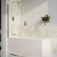 Matt White Single Ended Shower Bath with Front Panel & Chrome Screen 1700 x 700mm - Malden