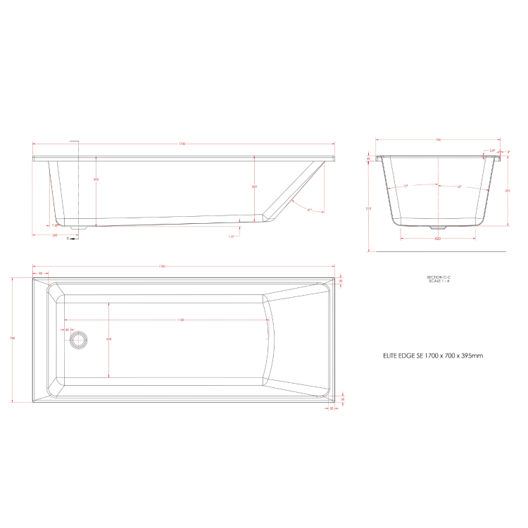 Matt White Single Ended Shower Bath with Front Panel & Chrome Screen 1700 x 700mm - Malden