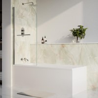 Matt White Single Ended Shower Bath with Front Panel & Chrome Screen with Towel Rail 1700 x 700mm - Malden