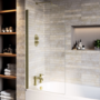 Matt White Single Ended Shower Bath with Front Panel & Brushed Brass Screen 1700 x 700mm - Malden