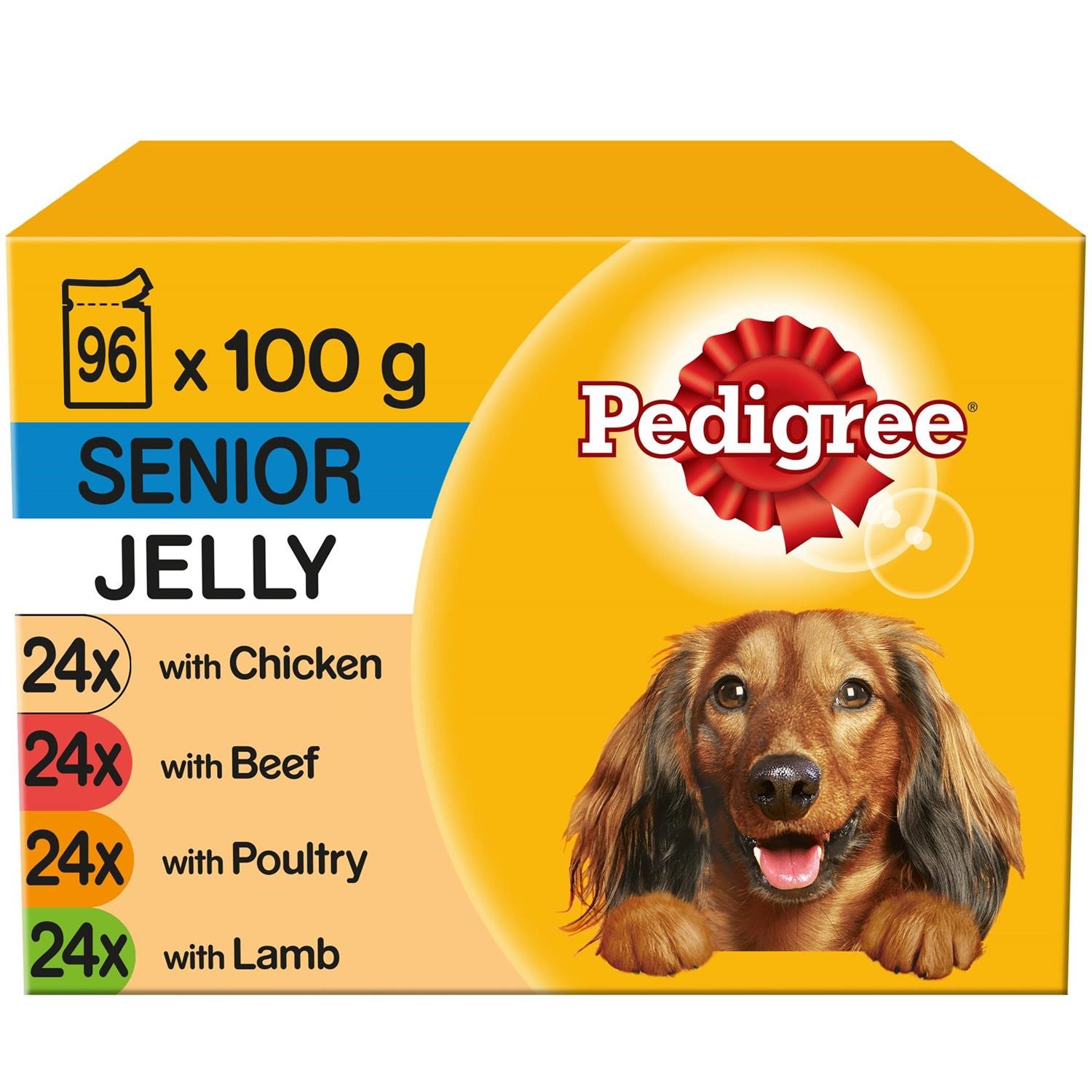 96 x 100g Pedigree Senior Wet Dog Food Pouches Mixed Selection In Jelly