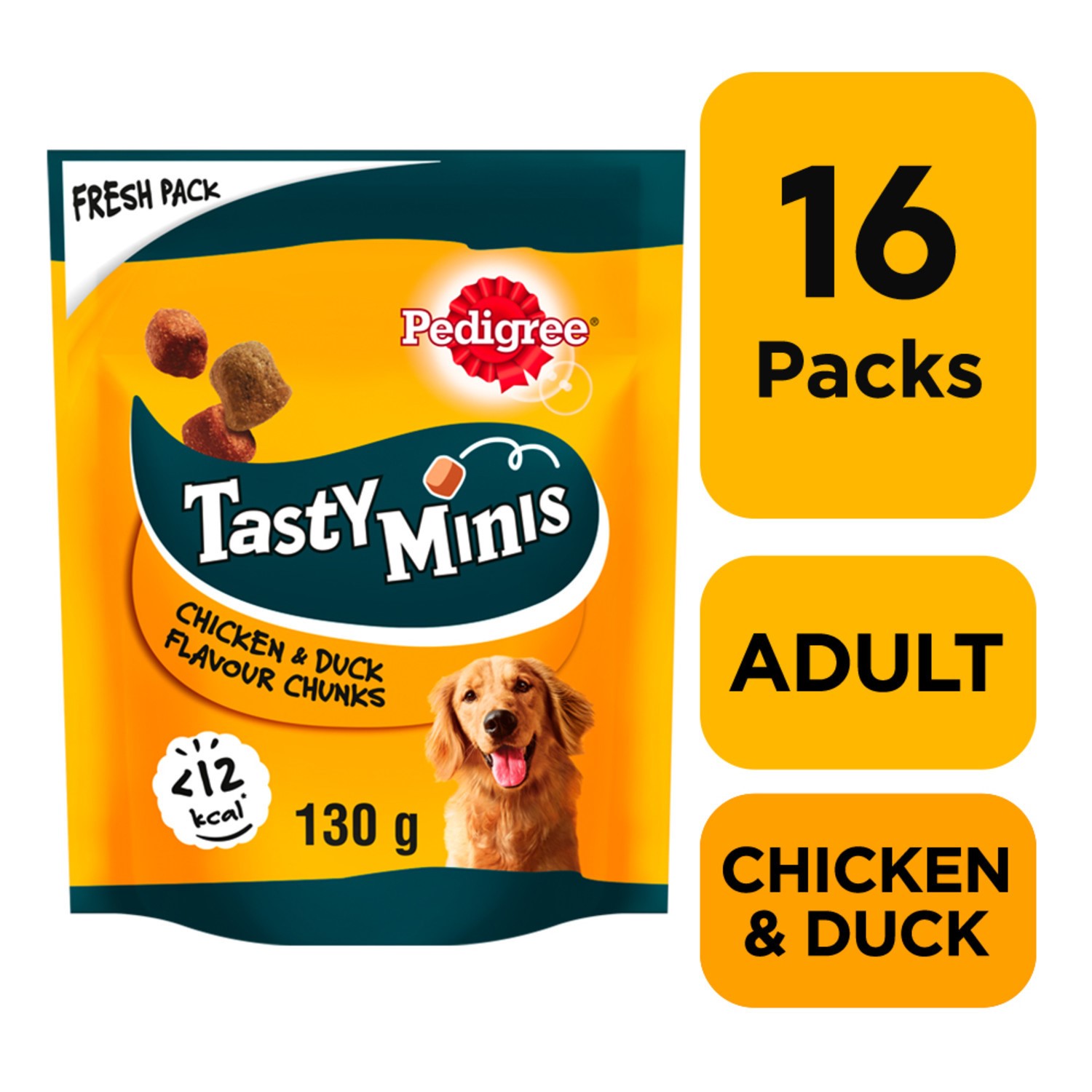 16 x 130g Pedigree Tasty Minis Dog Treats Chewy Cubes Chicken & Duck Tasty Bites