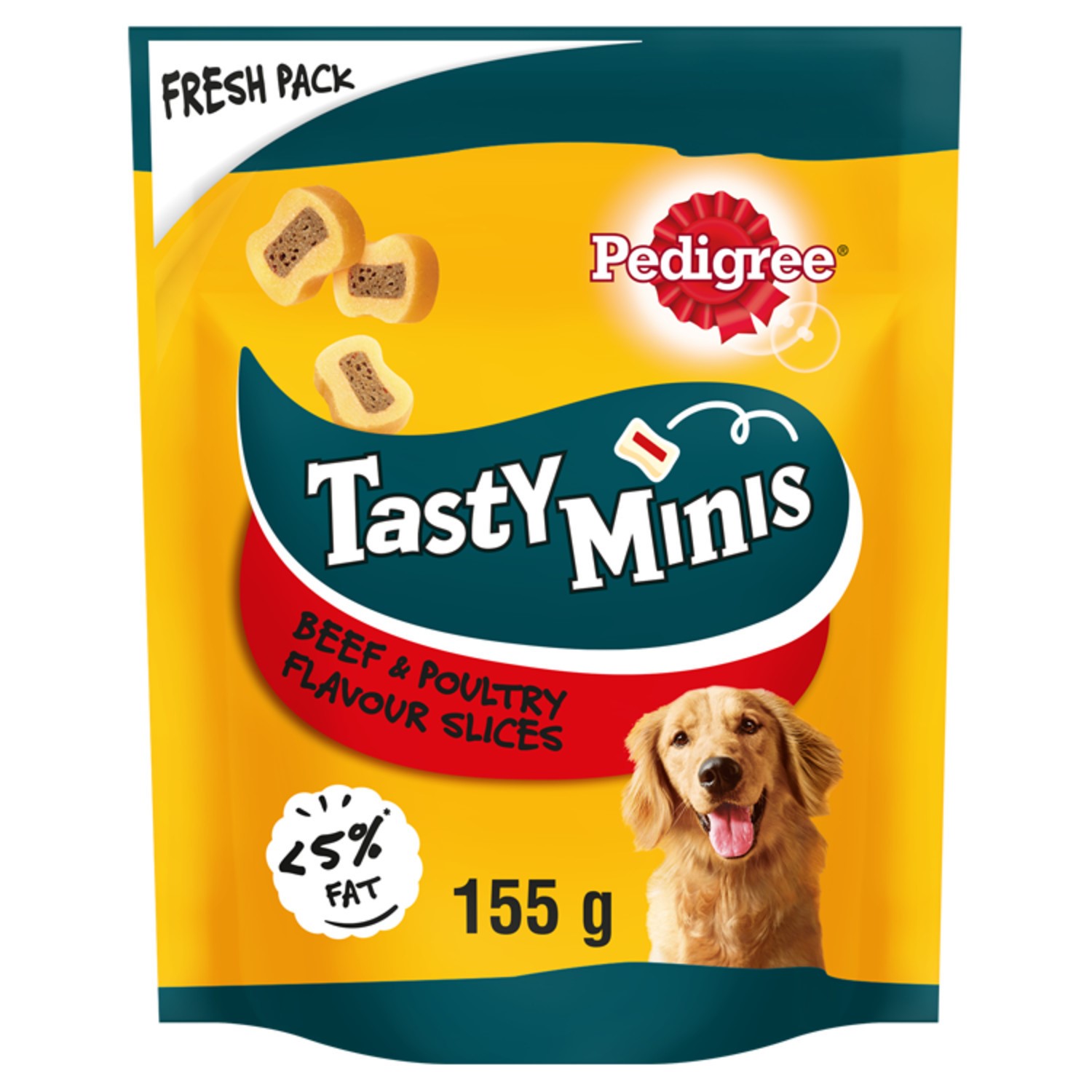 16 x 155g Pedigree Tasty Bites Minis Dog Treats Chewy Slices Beef & Poultry