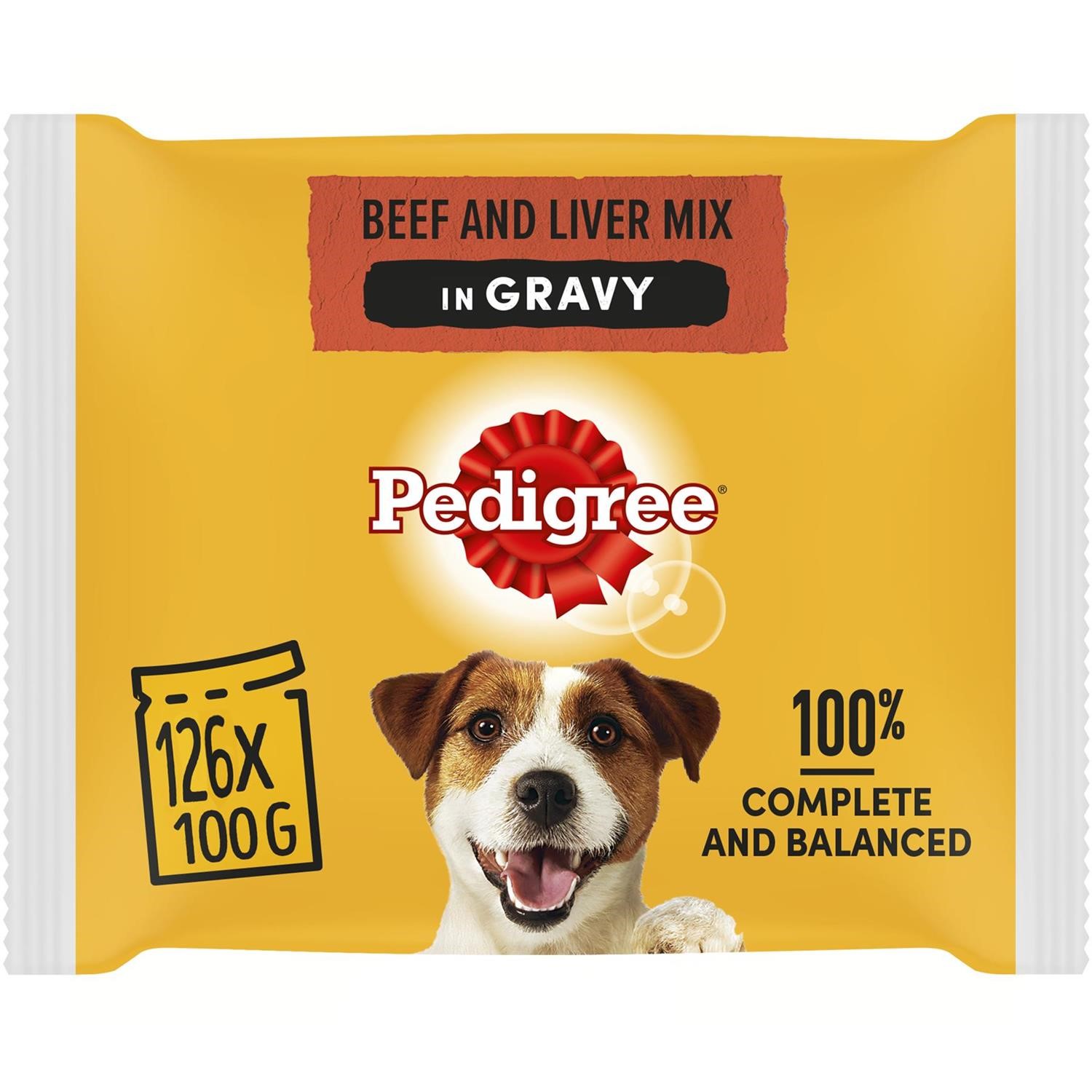 126 x 100g Pedigree Braised Beef & Vegetables in Gravy Wet Dog Food Pouches