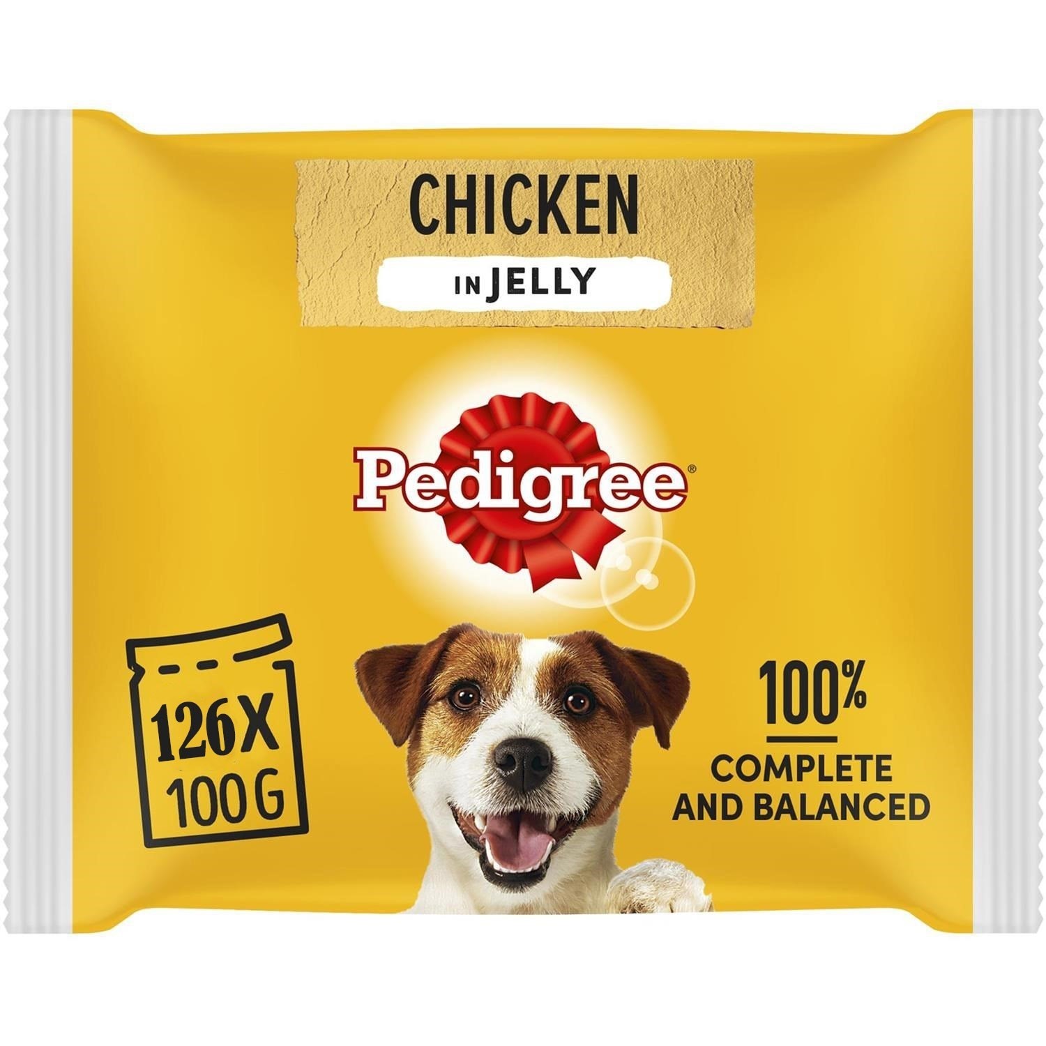 126 x 100g Pedigree Adult Wet Dog Food Pouches Chicken in Jelly