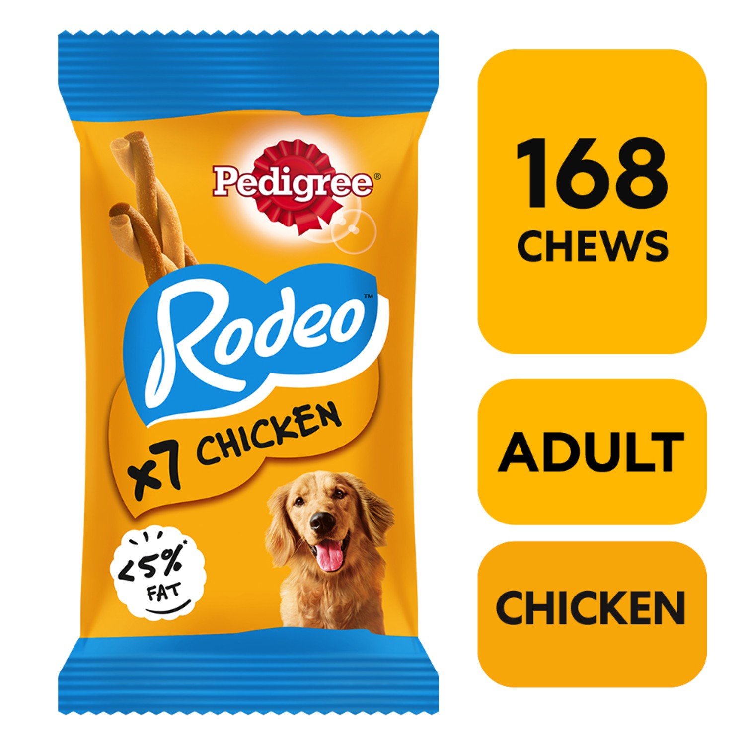 168 Pedigree Rodeo Dog Treats Chicken Dog Chews 24x123g