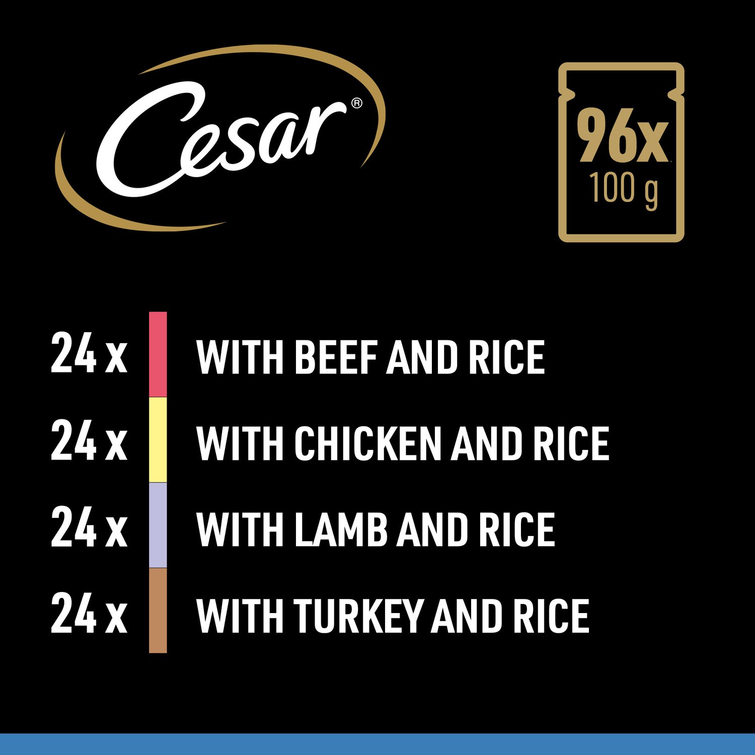 96 x 100g Cesar Luxury Senior 10+ Wet Dog Food Pouches Mixed Selection in Jelly