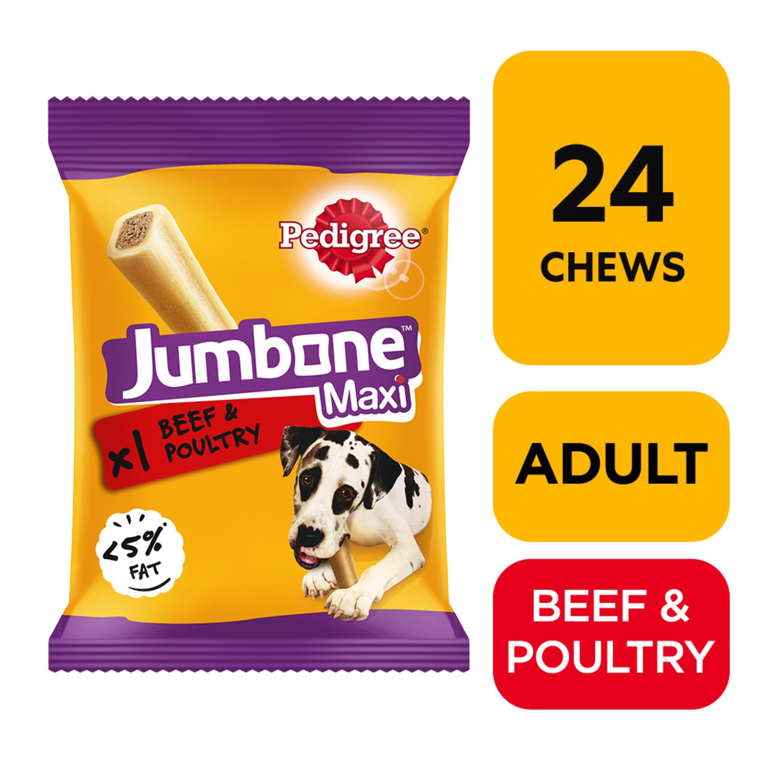 24 Pedigree Jumbone Maxi Large Dog Treat Beef & Poultry Dog Chews 24x180g