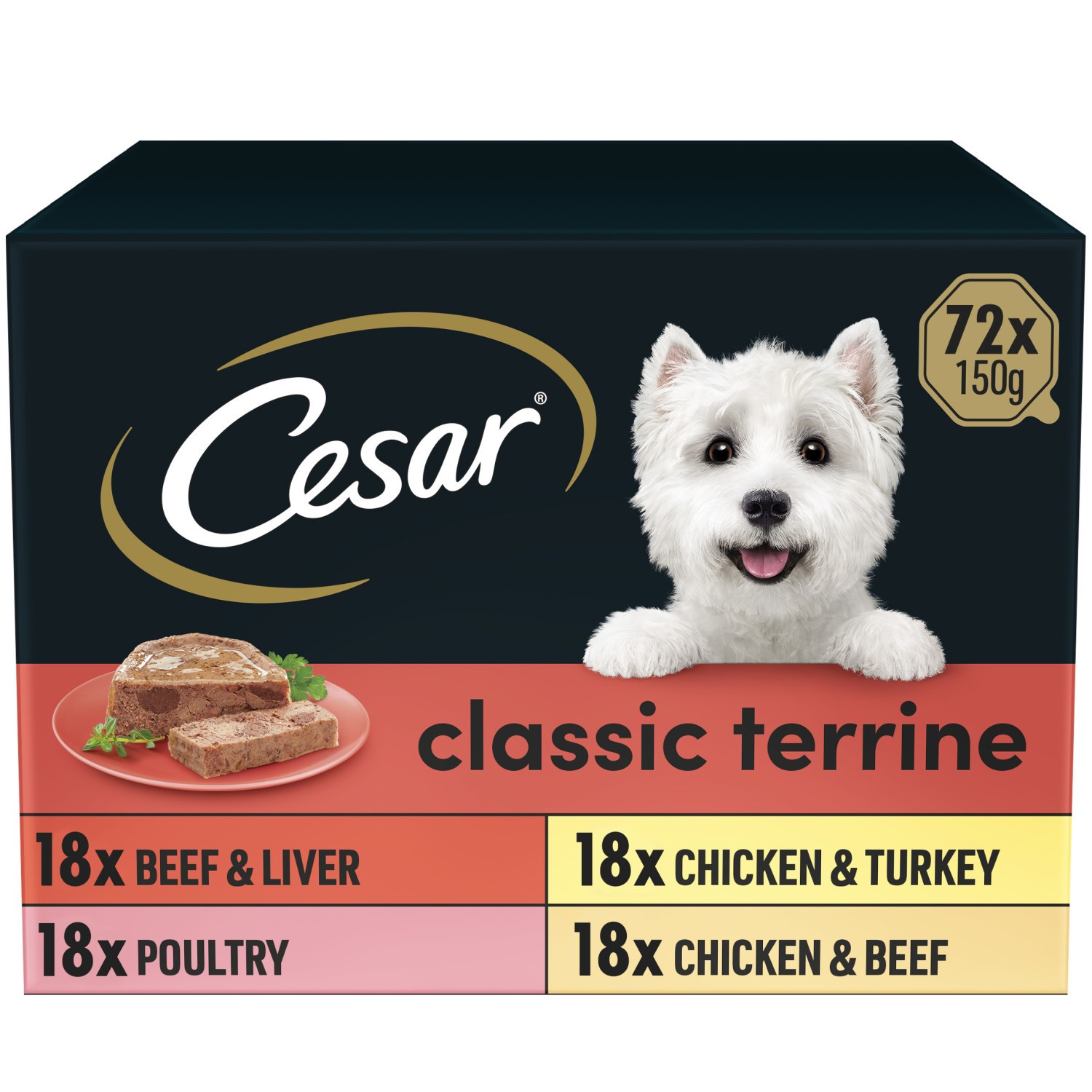 72 x 150g Cesar Classics Adult Wet Dog Food Trays Mixed Selection in Loaf