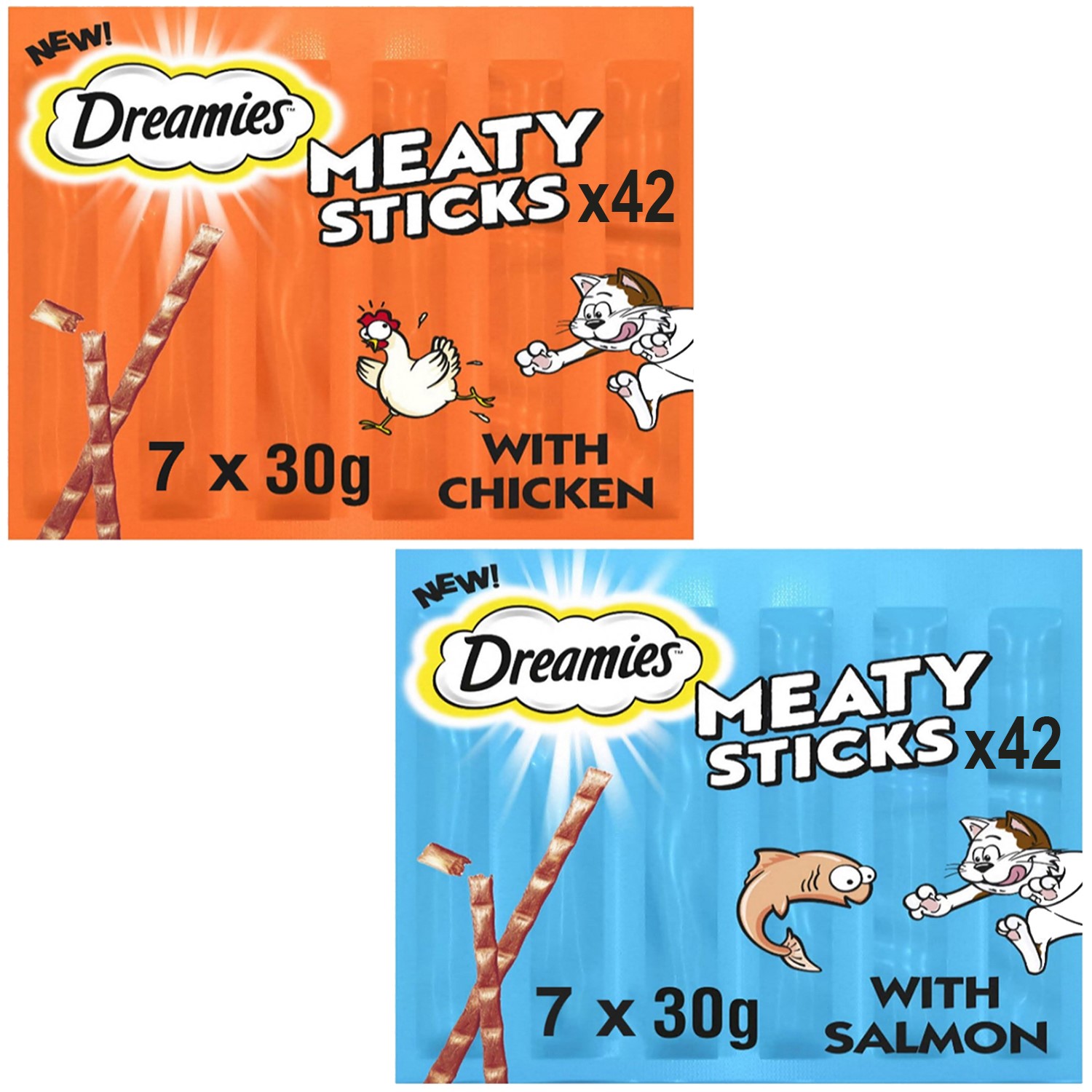 14 x 30g Dreamies Meaty Sticks Chicken & Salmon Cat Treats Cat Sticks Grain Free