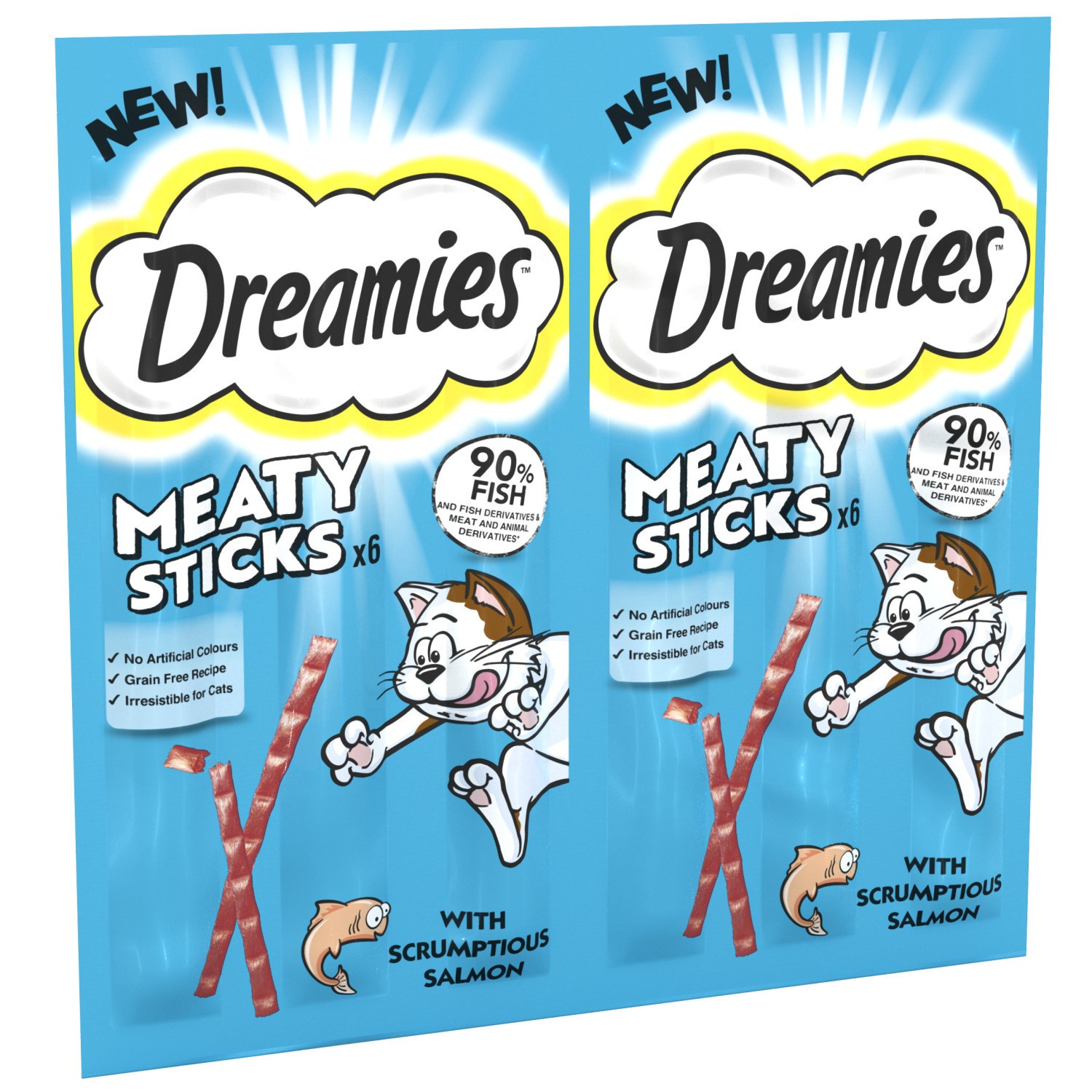 84 Dreamies Meaty Sticks Adult Cat Treats Scrumptious Salmon Cat Sticks 14x30g
