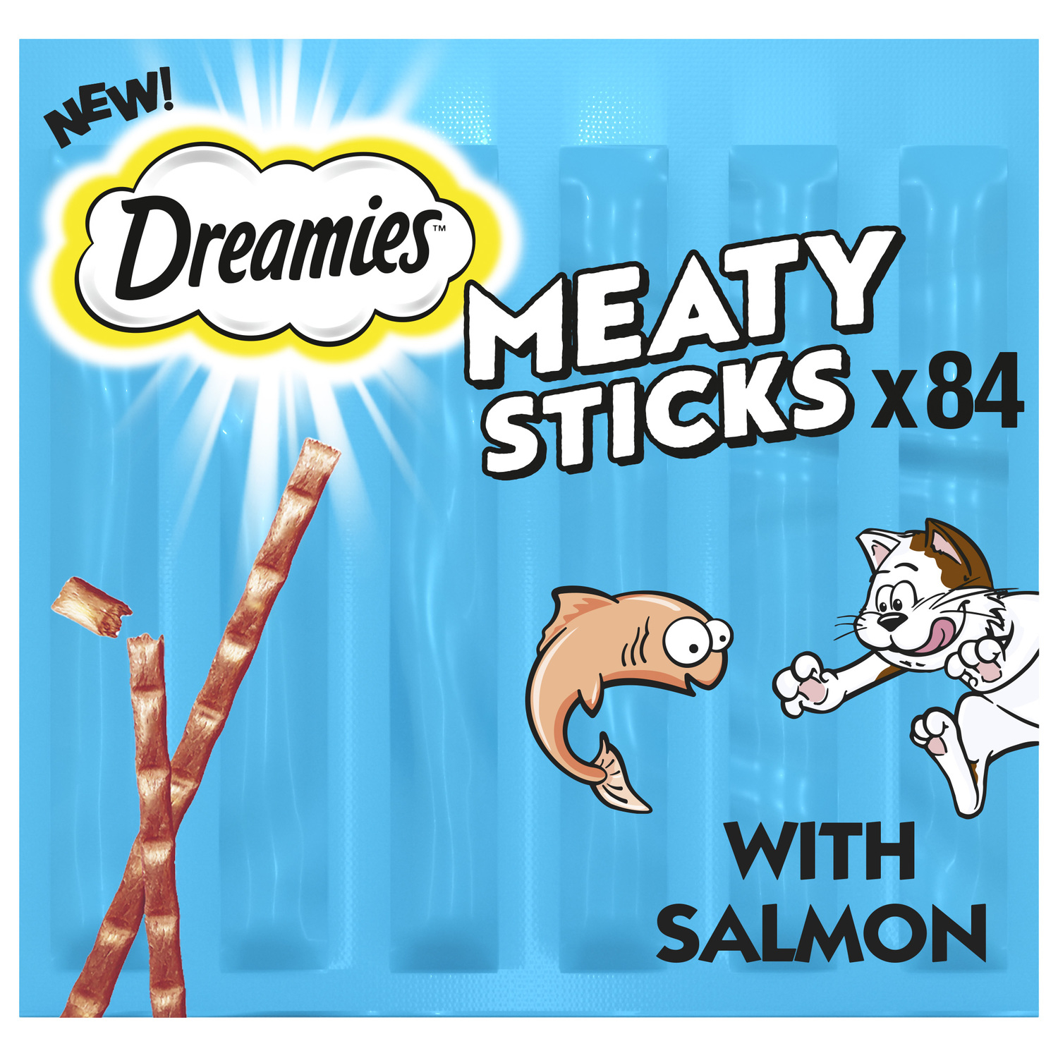 84 Dreamies Meaty Sticks Adult Cat Treats Scrumptious Salmon Cat Sticks 14x30g