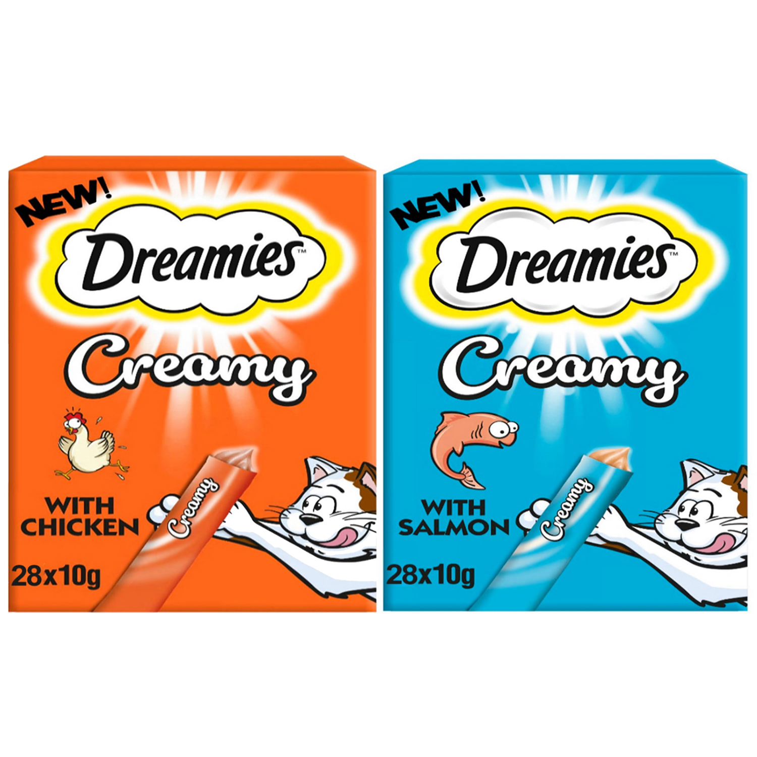 14 x 40g Dreamies Creamy Cat Treats with Chicken & Salmon