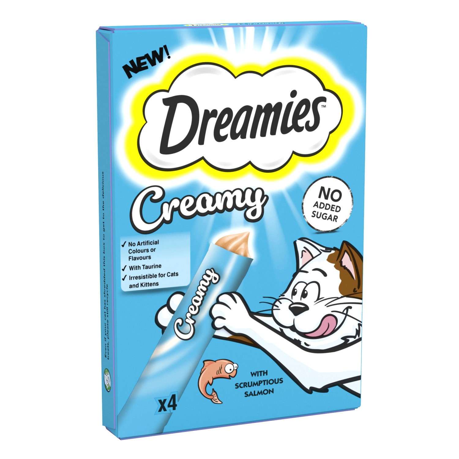 44 x 10g Dreamies Creamy Adult Cat & Kitten Treats Scrumptious Salmon 11x40g