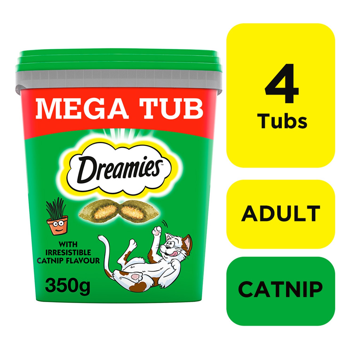 4 x 350g Dreamies Catnip Cat Treats Mega Tubs Cat Biscuits (1.4kg)