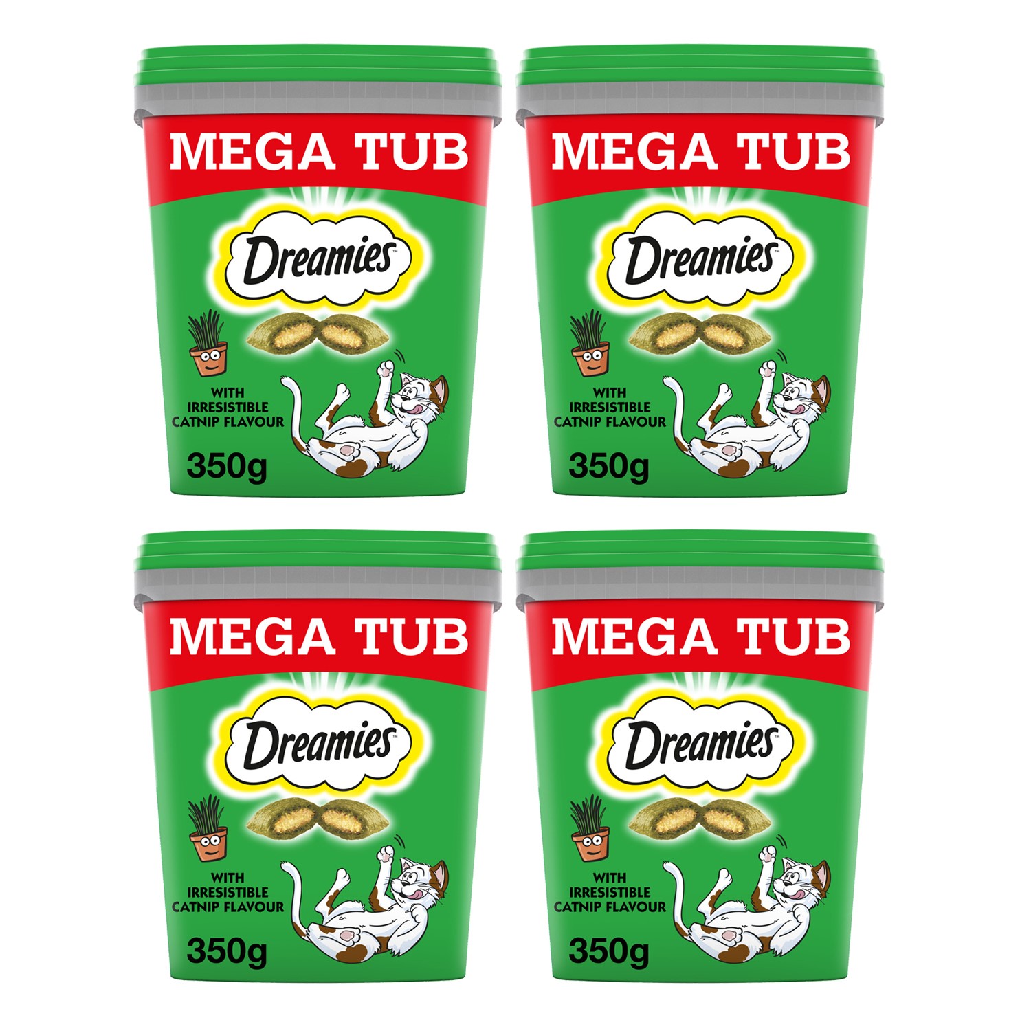 4 x 350g Dreamies Catnip Cat Treats Mega Tubs Cat Biscuits (1.4kg)