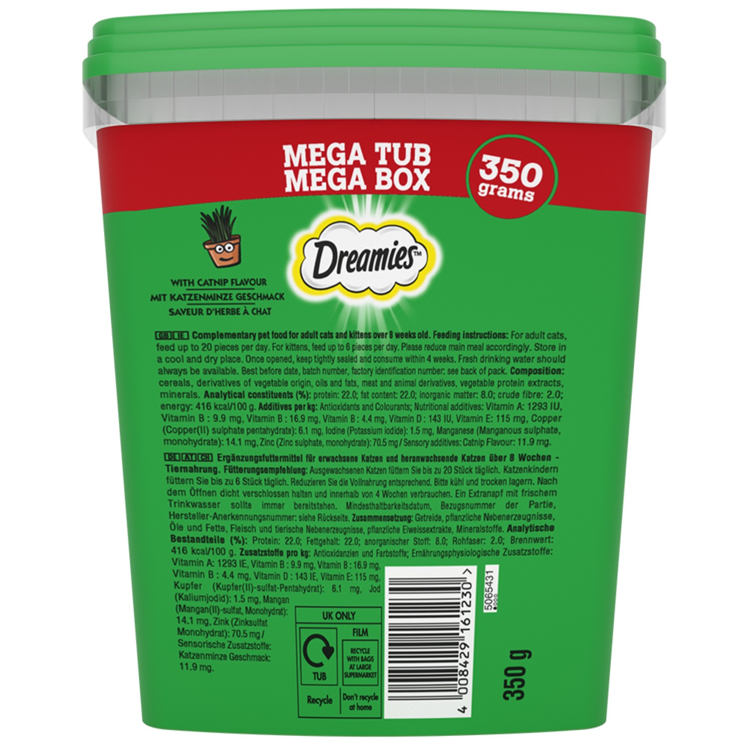 4 x 350g Dreamies Catnip Cat Treats Mega Tubs Cat Biscuits (1.4kg)