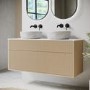 1250mm Wooden Fluted Wall Hung Double Countertop Vanity Unit with Stone Effect Basins - Matira