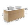 1250mm Wooden Fluted Wall Hung Double Countertop Vanity Unit with Stone Effect Basins - Matira