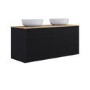 1250mm Black Wooden Fluted Wall Hung Countertop Double Vanity Unit with Wood Effect Worktop and Round Basin - Matira