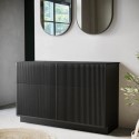 BUN/MATI1240FSBL/89795 1250mm Black Wooden Fluted Freestanding Double Countertop Vanity Unit - Matira