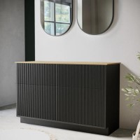 1250mm Black Wooden Freestanding Countertop Double Vanity Unit with Wood Effect Worktop - Matira