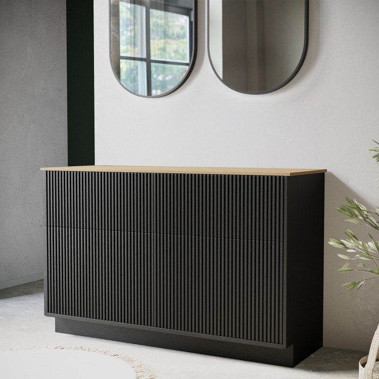 1250mm Black Wooden Freestanding Countertop Double Vanity Unit with Wood Effect Worktop - Matira