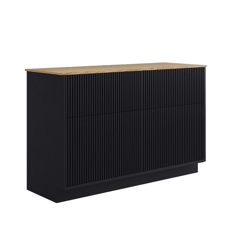 1250mm Black Wooden Freestanding Countertop Double Vanity Unit with Wood Effect Worktop - Matira