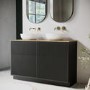 1250mm Black Wooden Freestanding Countertop Double Vanity Unit with Wood Effect Worktop and Round Basin - Matira