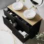 1250mm Black Wooden Freestanding Countertop Double Vanity Unit with Wood Effect Worktop and Round Basin - Matira