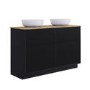 1250mm Black Wooden Freestanding Countertop Double Vanity Unit with Wood Effect Worktop and Round Basin - Matira