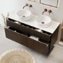 1250mm Walnut Wood Effect Fluted Wall Hung Double Countertop Vanity Unit with Basin– Matira